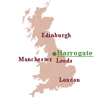 Map of the UK showing where Harrogate is